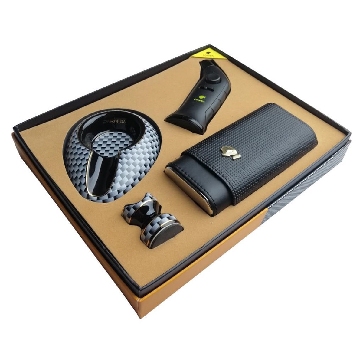 TR3703,Cohiba Masa Tipi Çakmak Tutucu Kılıf Küllük Dörtlü Puro Seti