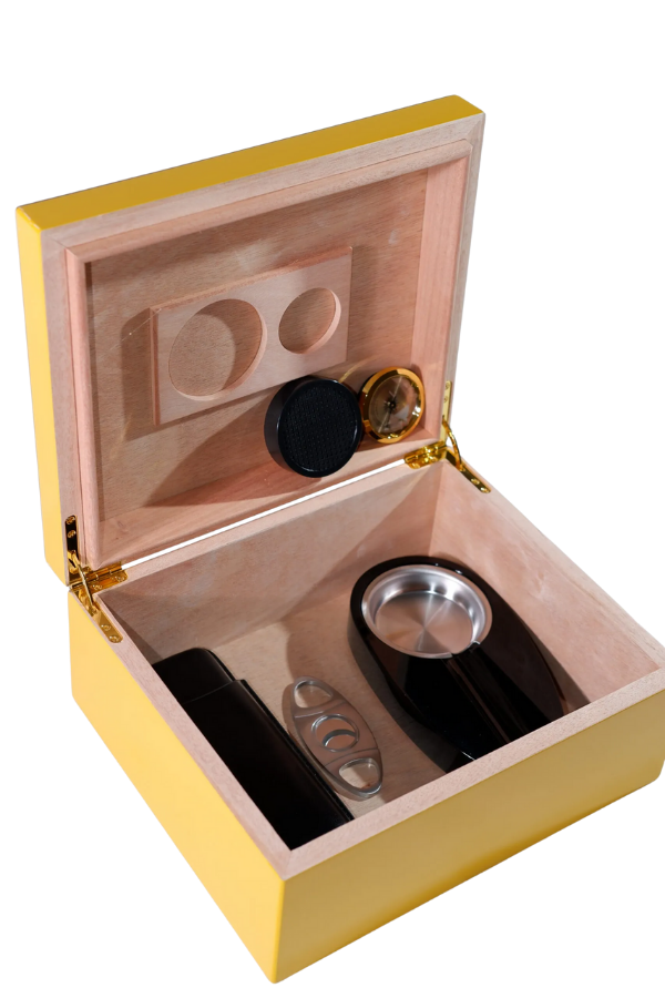 TR2444,Cohiba Sarı-Karbon Desenli Puro Humidor Seti