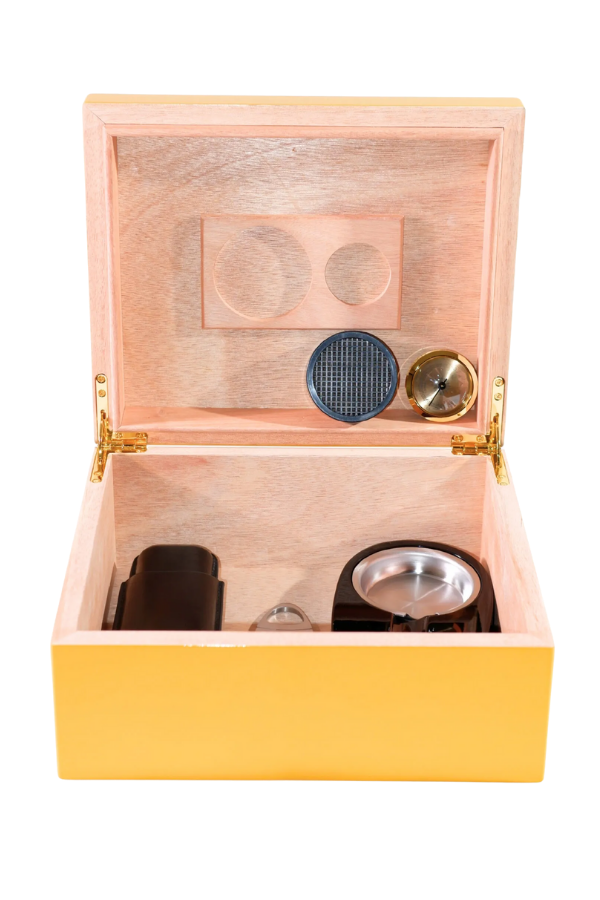 TR2444,Cohiba Sarı-Karbon Desenli Puro Humidor Seti