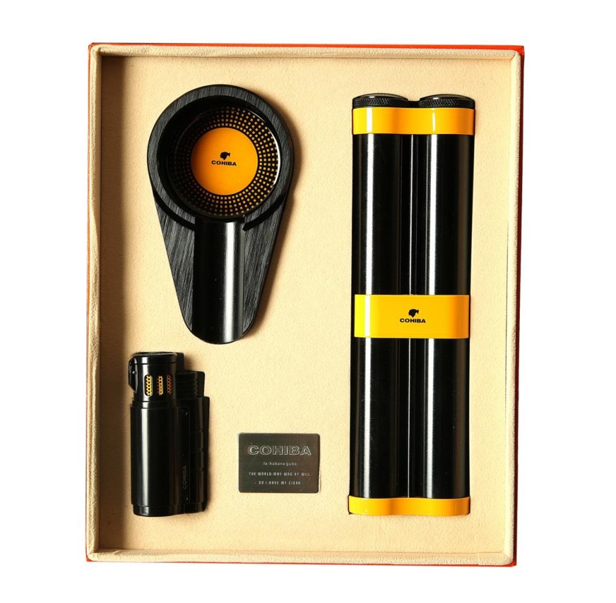 TR1152,Cohiba Siyah Çakmak Küllük Puro Tüpü 3'lü Puro Seti