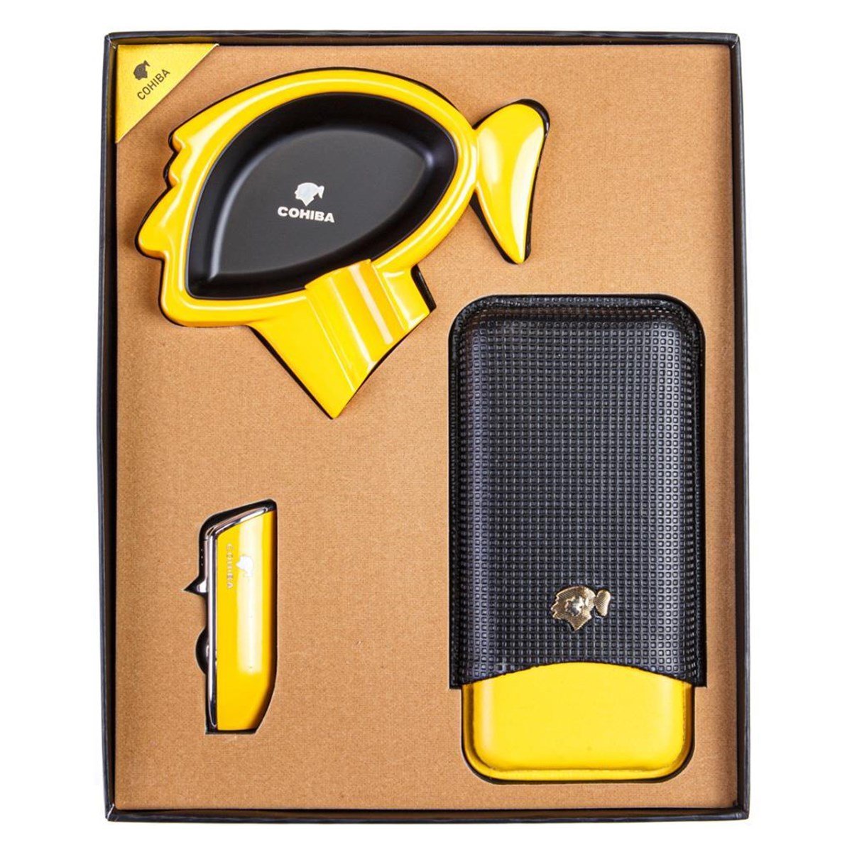 TR3627,Cohiba Üçlü Küllük Kılıf Çakmak Puro Seti