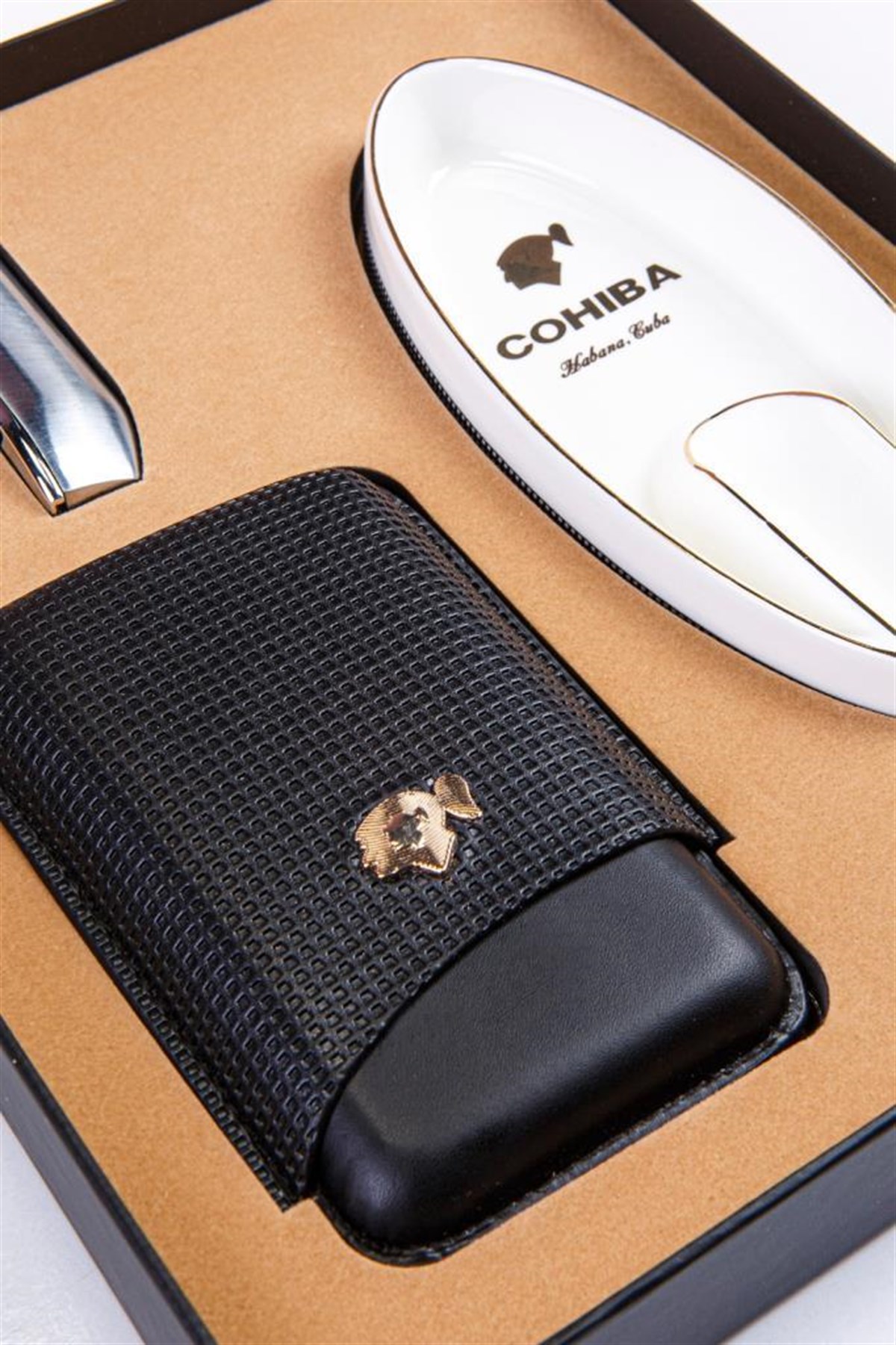 TR3626,Cohiba Üçlü Küllük Kılıf Çakmak Puro Seti