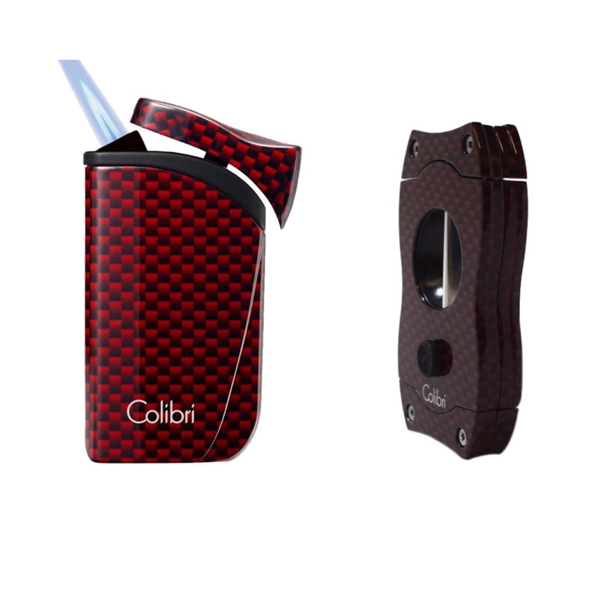 CLBRSET3,Colibri Kırmızı Karbon Desenli Çakmak Kesici Set