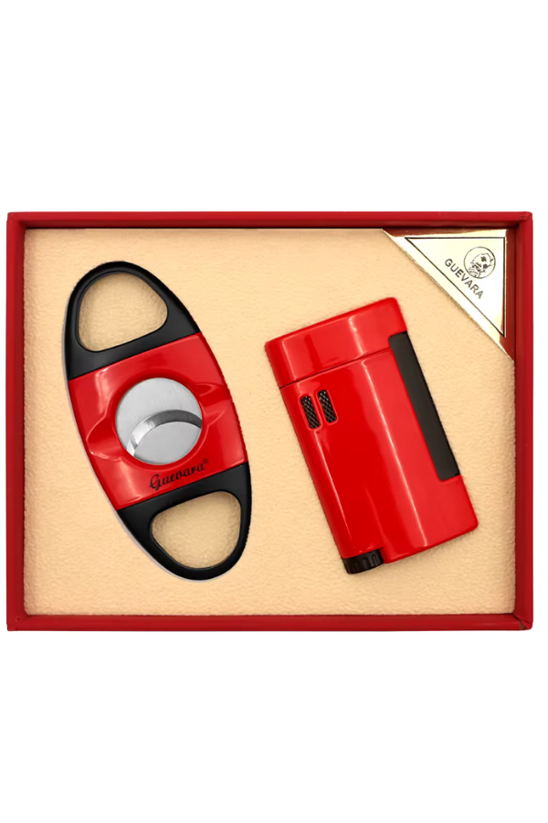 TR7729,Guevara Çakmak Kesici Kırmızı-Siyah İkili Puro Seti