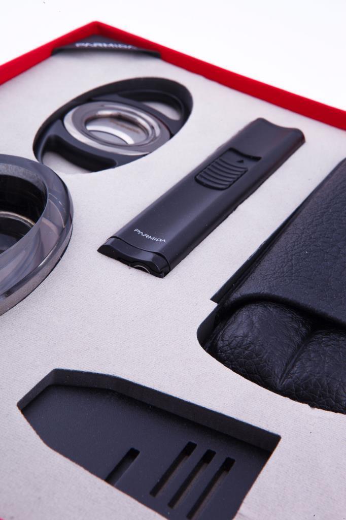 TR7440,Parmida Çakmak Kesici Küllük Puro Tutucu Masa Kılıf Beşli Siyah Puro Seti