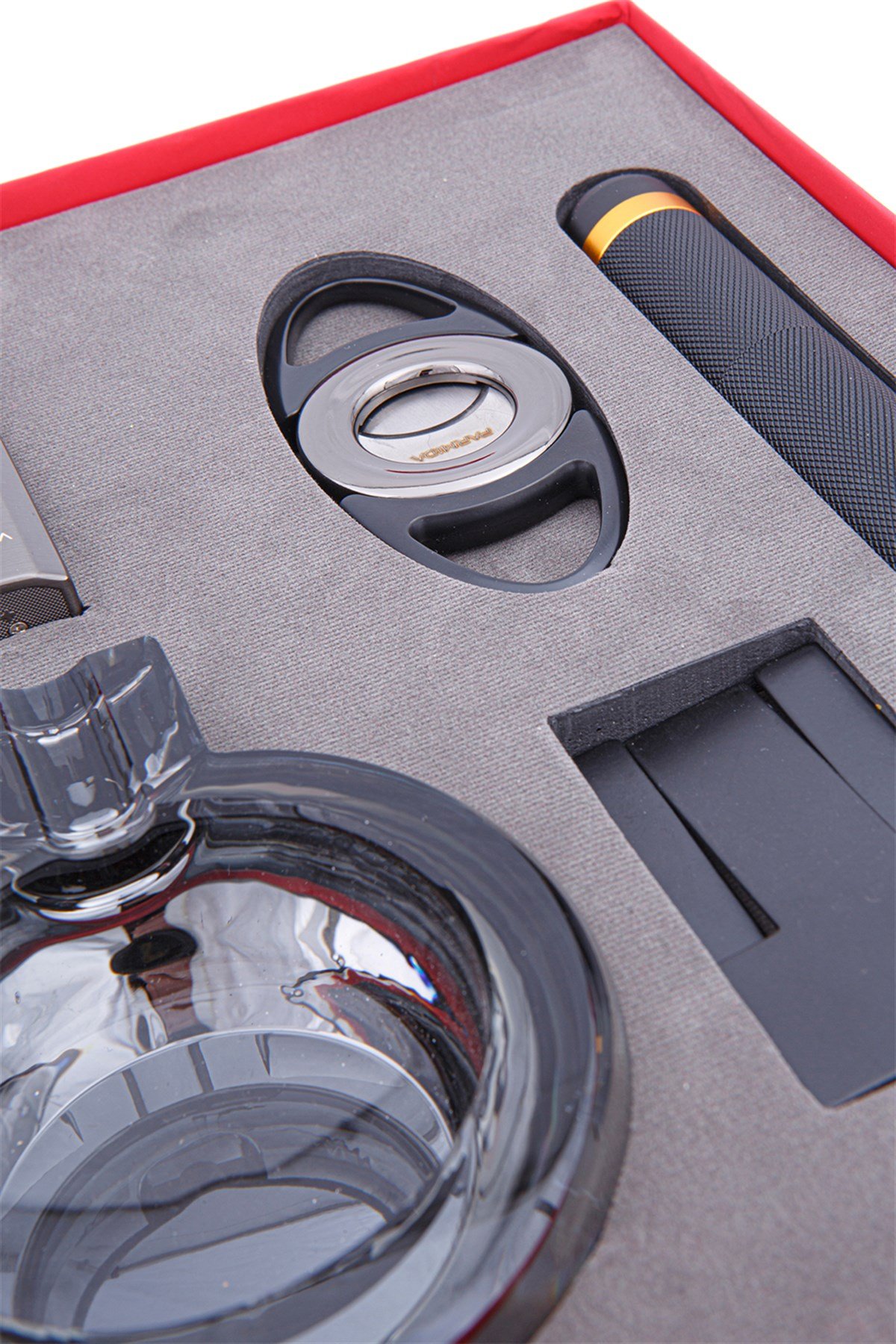 TR4799,Parmida Çakmak Kesici Küllük Sehpa Puro Tüpü Beşli Siyah Puro Seti