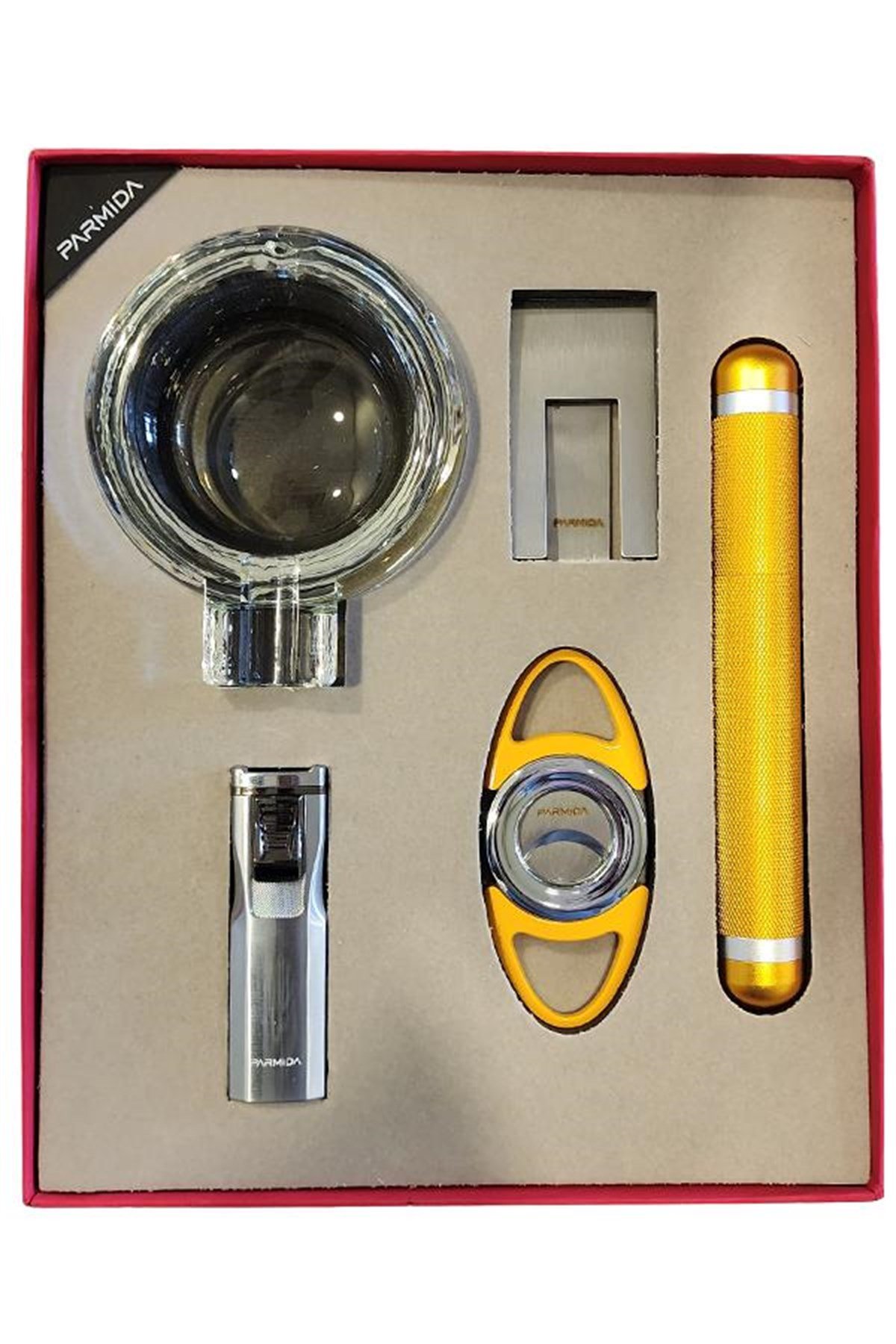 TR4867,Parmida Çakmak Kılıf Küllük Kesici Sehpa Beşli Puro Seti