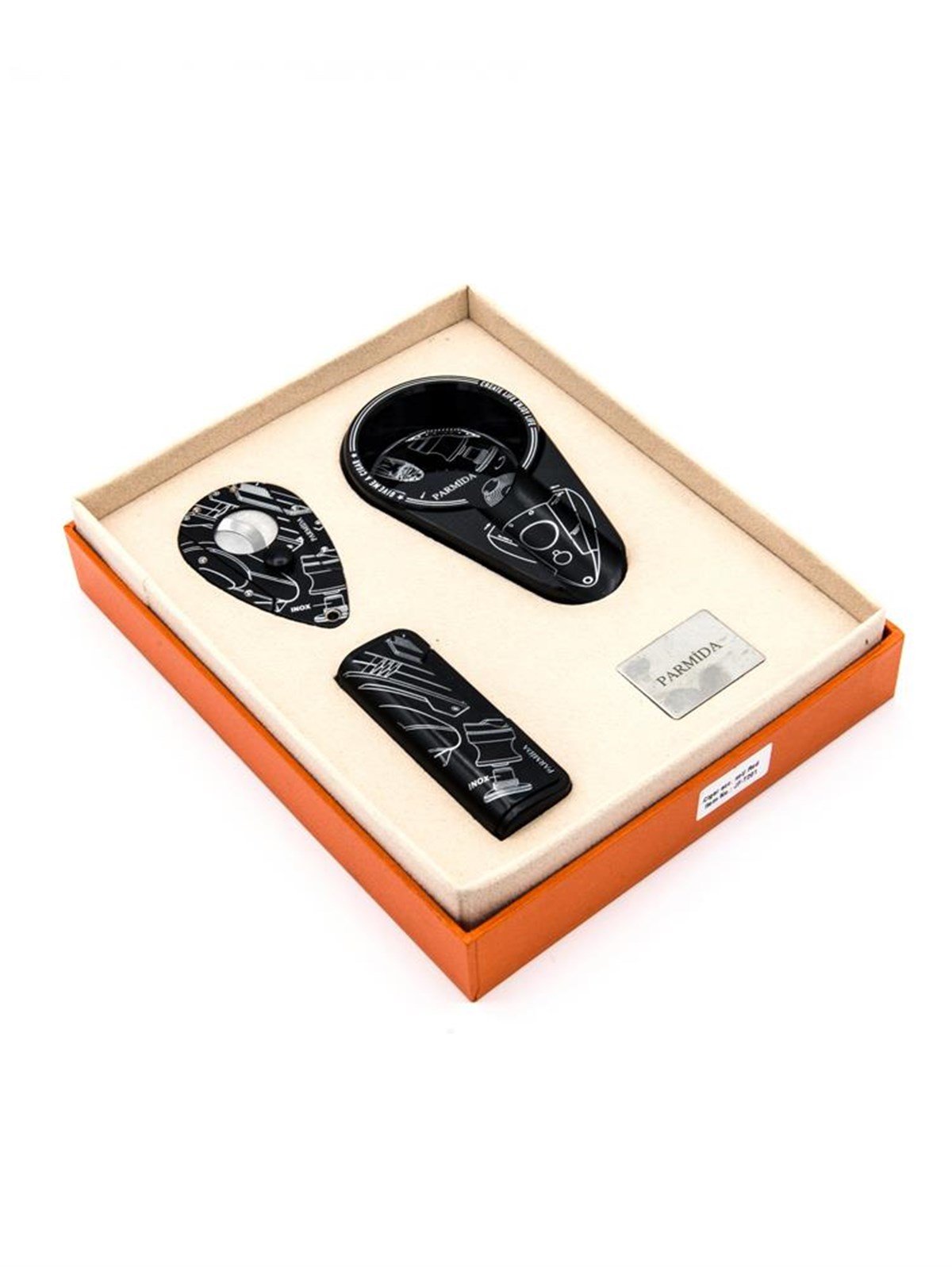 TR1405,Parmida Çakmak Küllük Kesici Üçlü Siyah-Beyaz Set