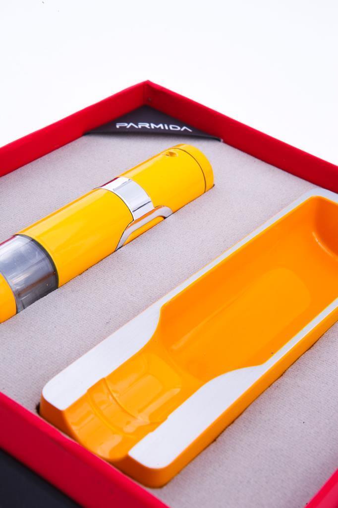 TR7451,Parmida Tek Torch Çakmak Tekli Küllük İkili Sarı Puro Seti