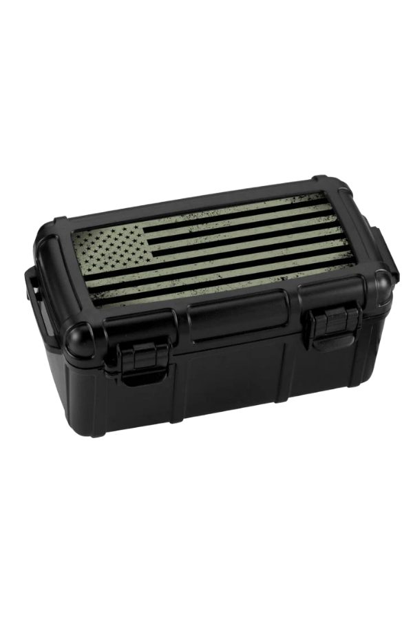 TR9076,Cigar Caddy 15 Siyah Bayraklı Travel Humidor Puro Kutusu