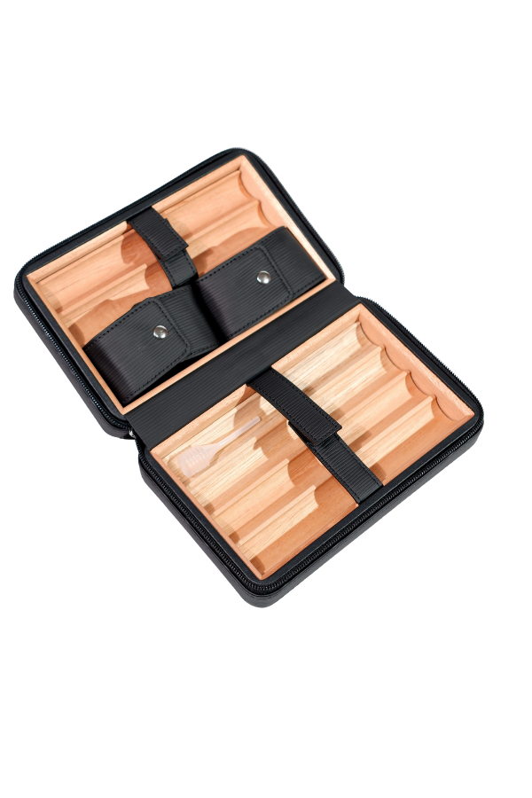 TR8834,Cohiba Çakmak Kesicili Siyah Çizgili Deri Puro Taşıma Çantası - Seyahat Humidoru