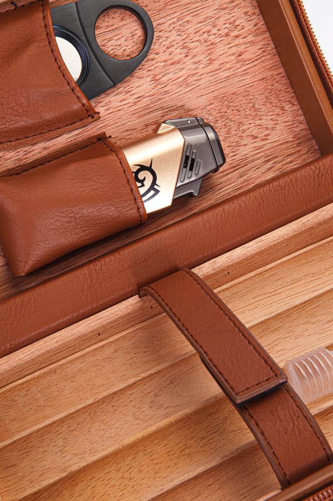 TR6902,Cohiba Çakmak Kesicili Taba Deri Puro Taşıma Çantası