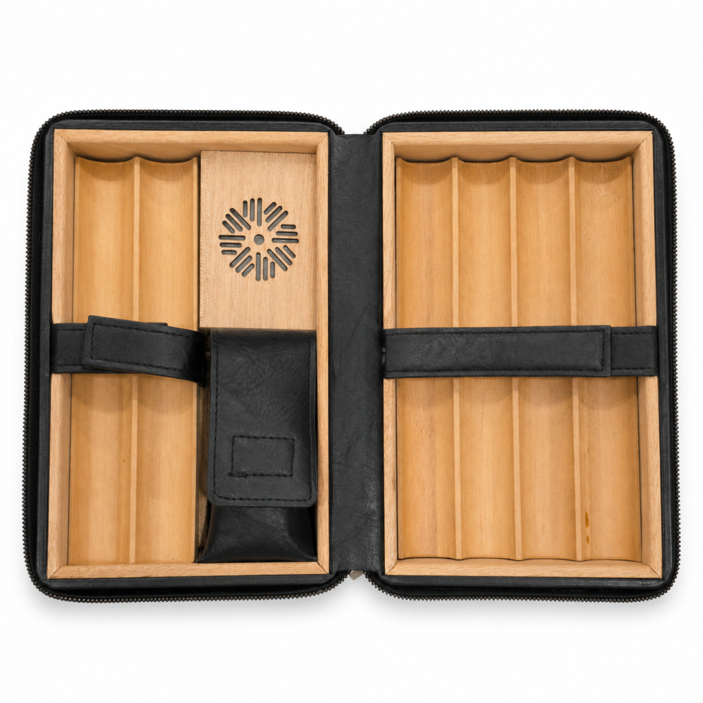 TR10005,Cohiba Siyah Kesici Bölmeli Deri Puro Taşıma Çantası & Seyahat Humidoru