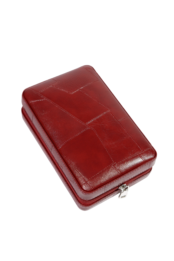 TR8832,Cohiba Dahili Çakmaklı Bordo Desenli Deri Puro Taşıma Çantası - Seyahat Humidoru