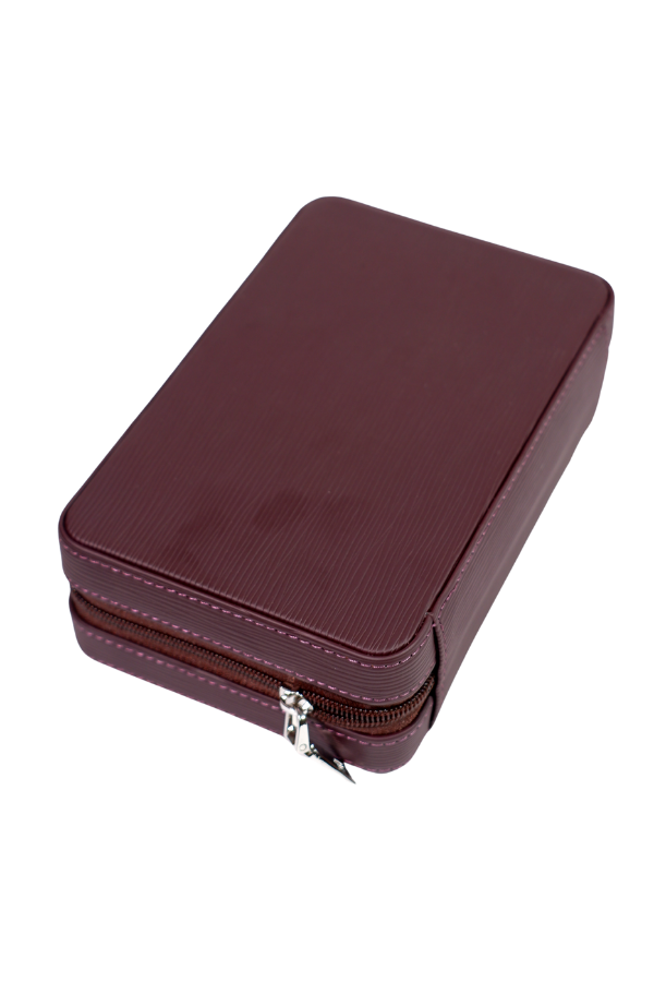 TR8835,Cohiba Bordo Çizgili Dahili Çakmak Kesicili Deri Puro Taşıma Çantası - Seyahat Humidoru