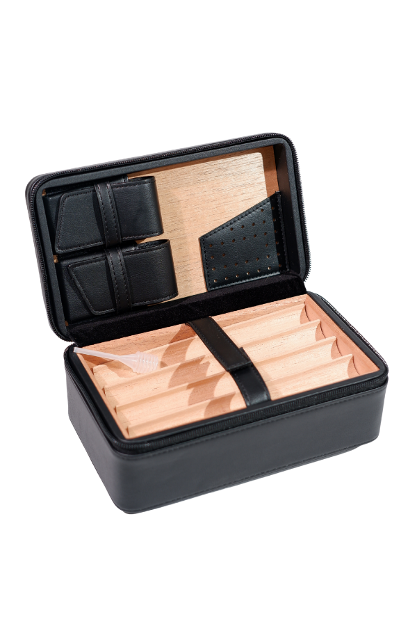 TR8838,Cohiba XL Siyah Deri Puro Taşıma Çantası - Seyahat Humidoru