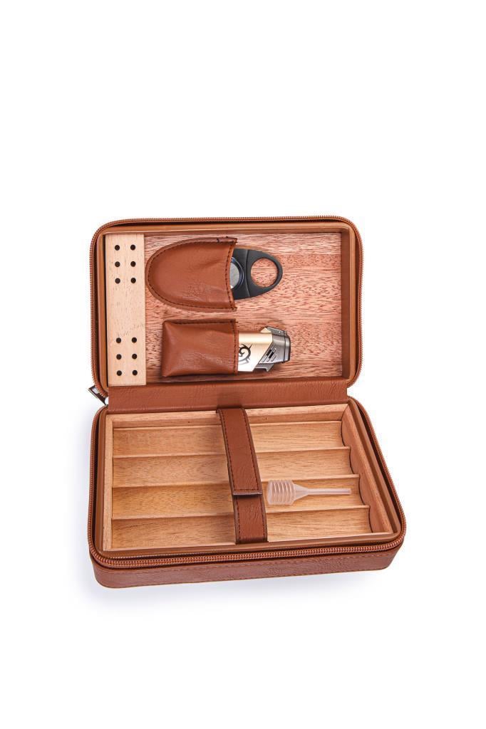 TR6902,Cohiba Çakmak Kesicili Taba Deri Puro Taşıma Çantası