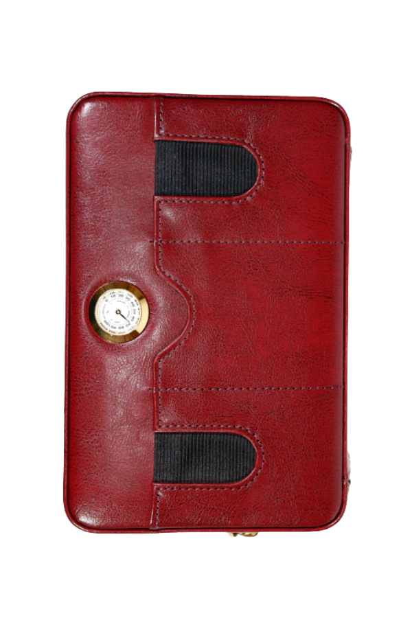 TR8830,Cohiba Çakmak Kesicili Bordo Deri Puro Taşıma Çantası - Seyahat Humidoru