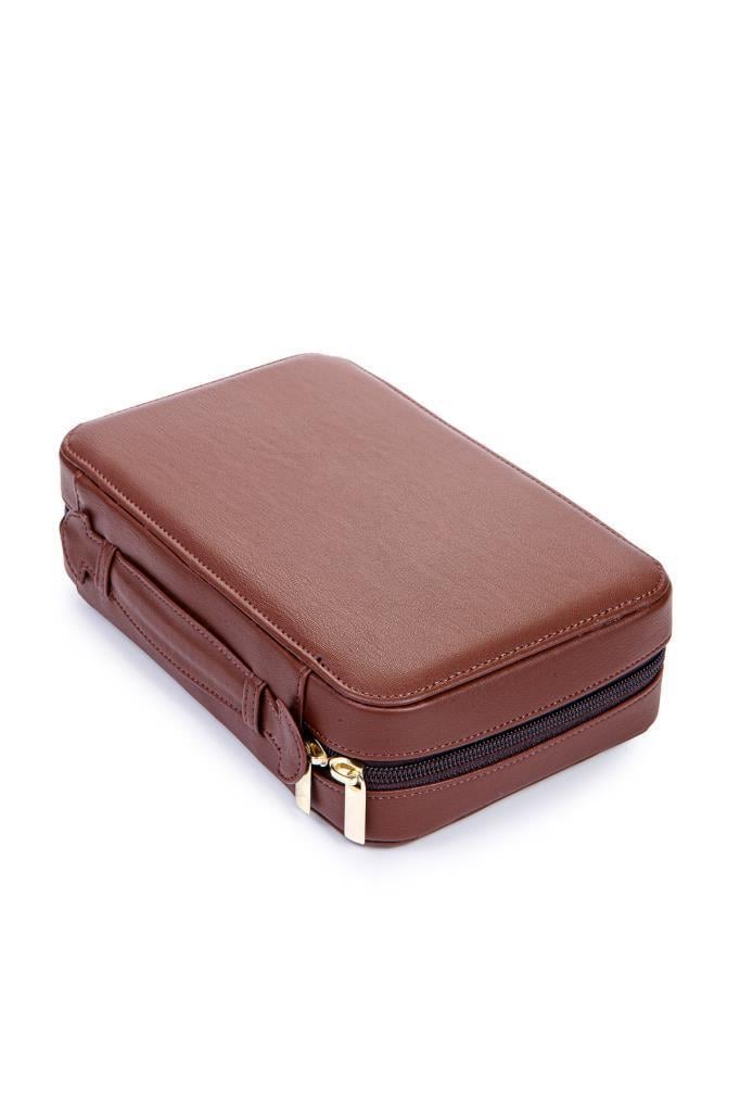 TR6905,Cohiba Çakmak Kesicili Koyu Kahverengi Deri Puro Taşıma Çantası