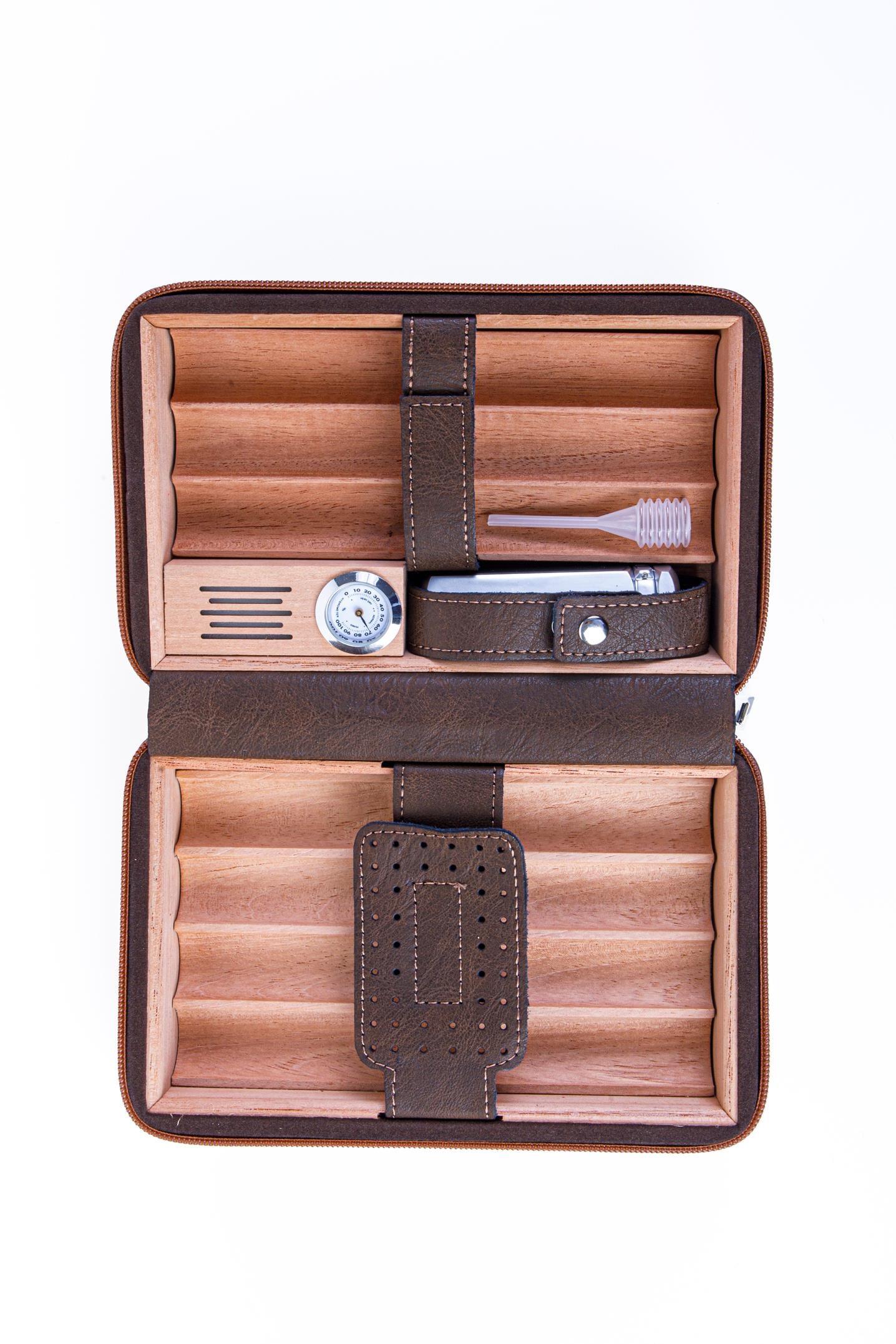 TR8257,Cohiba Açık Kahverengi Timsah Derisi Desenli Dahili Çakmak Deri Puro Taşıma Çantası & Seyahat Humidoru