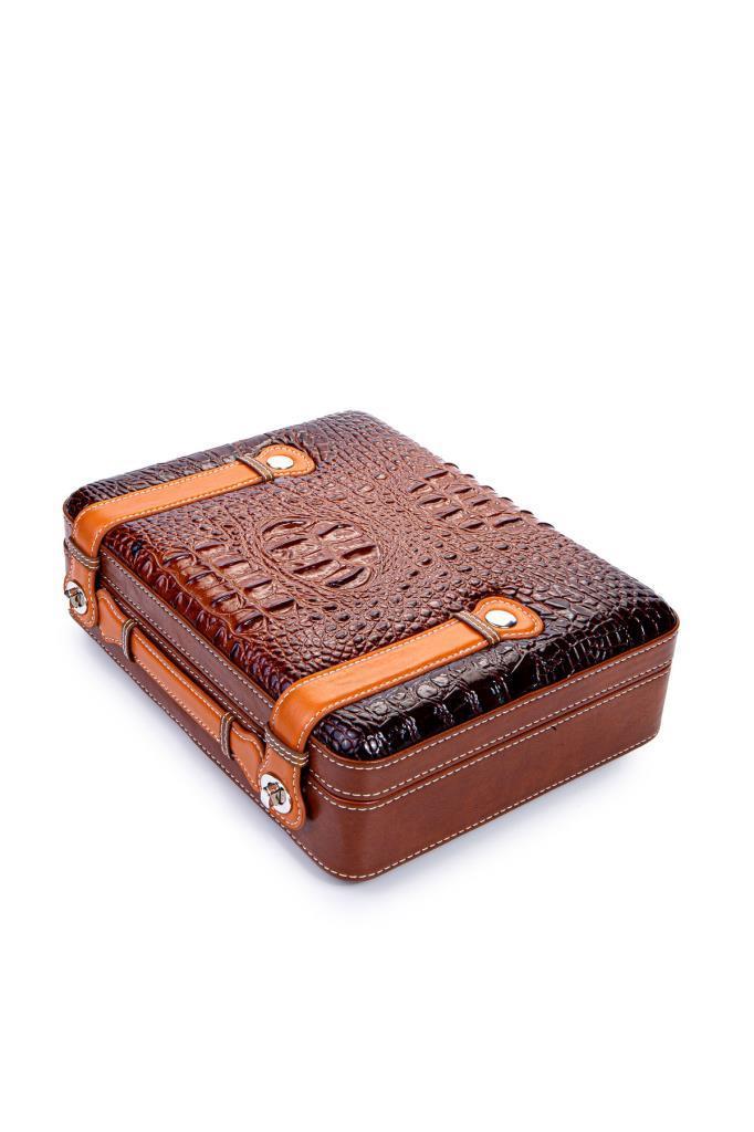 TR6888,Cohiba Çakmak Kesicili XXL Kahverengi-Siyah Kilit Mekanizmalı Deri Puro Taşıma Çantası