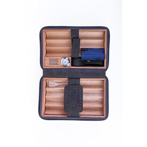 TR8254,Cohiba Füme Timsah Derisi Desenli Dahili Çakmak Deri Puro Taşıma Çantası & Seyahat Humidoru