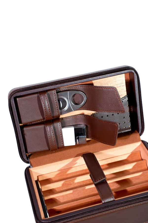 TR8839,Cohiba XL Kahverengi Deri Puro Taşıma Çantası - Seyahat Humidoru