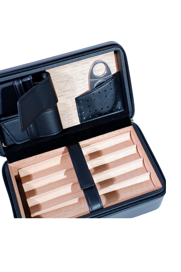 TR8838,Cohiba XL Siyah Deri Puro Taşıma Çantası - Seyahat Humidoru