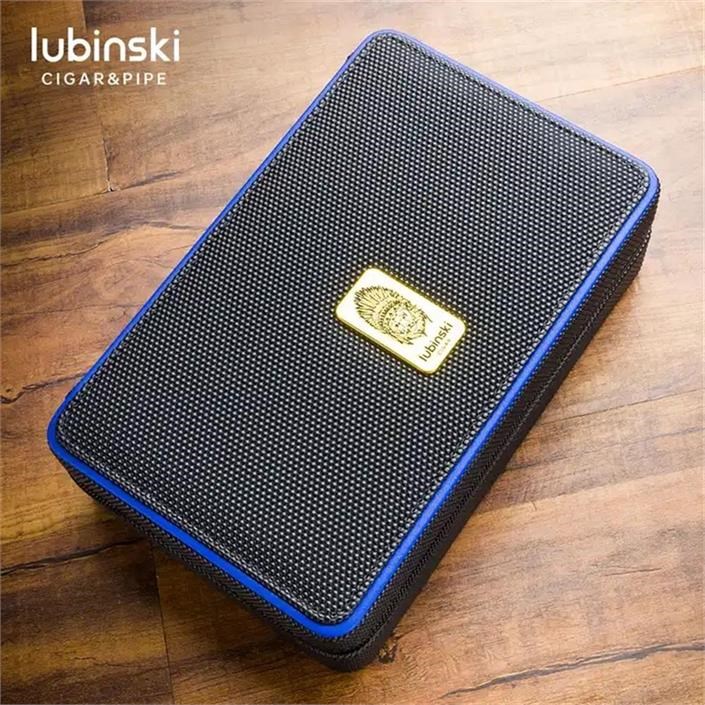 LB-615,Lubinski Deri-Silikon Seyahat Puro Çantası Humidor Siyah/Lacivert