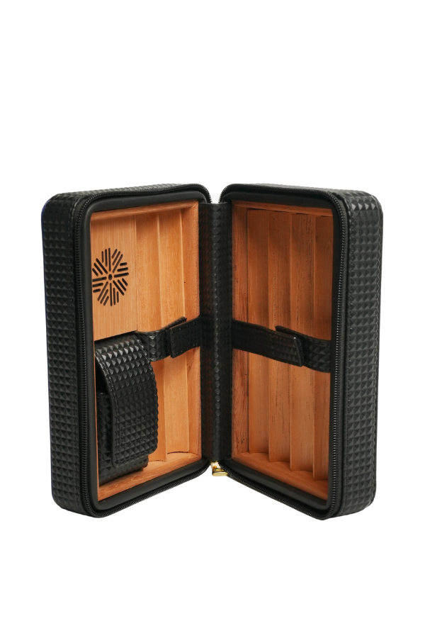 TRM5001,PremiumQuality Siyah-Sarı Deri Seyahat Humidor Puro Kutusu