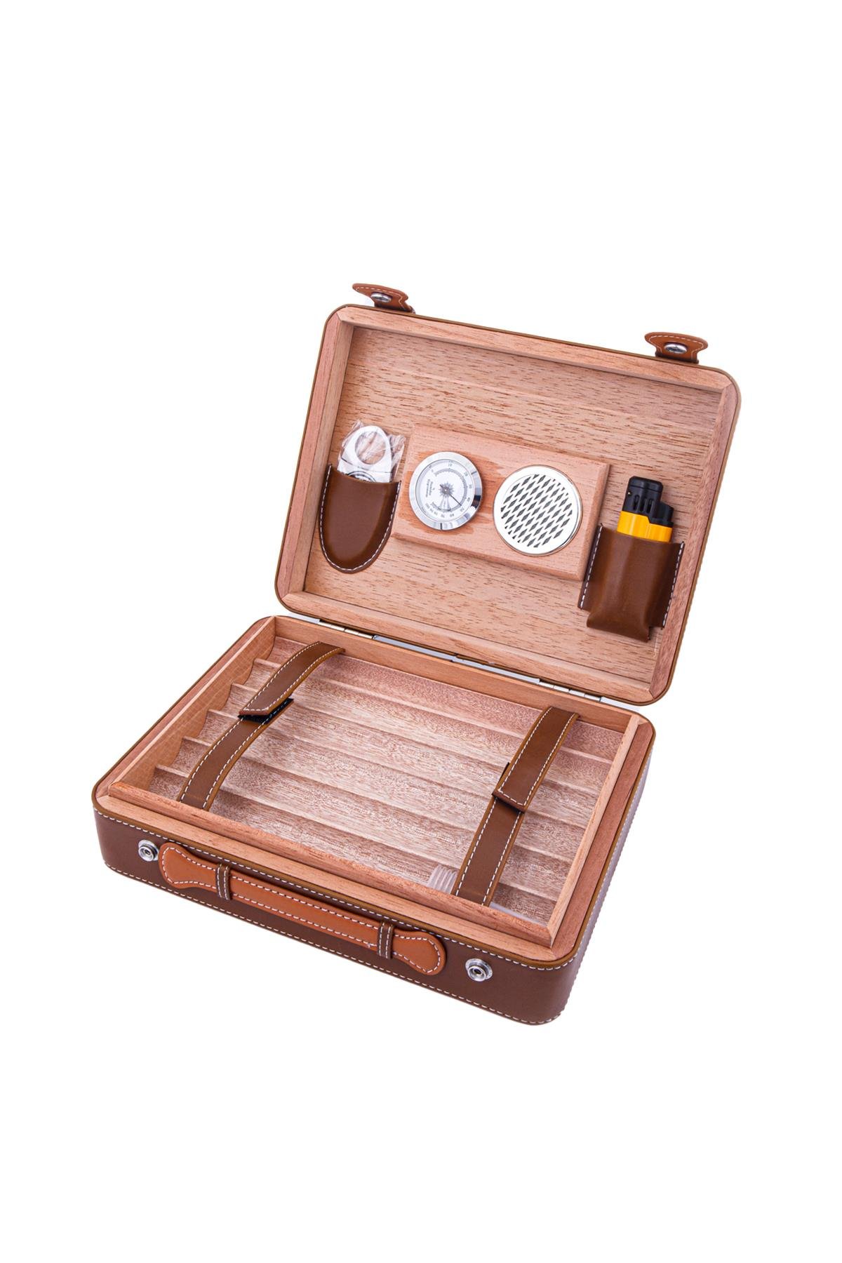 TR5074,PQ Kahverengi Deri Seyahat Çantası Humidor