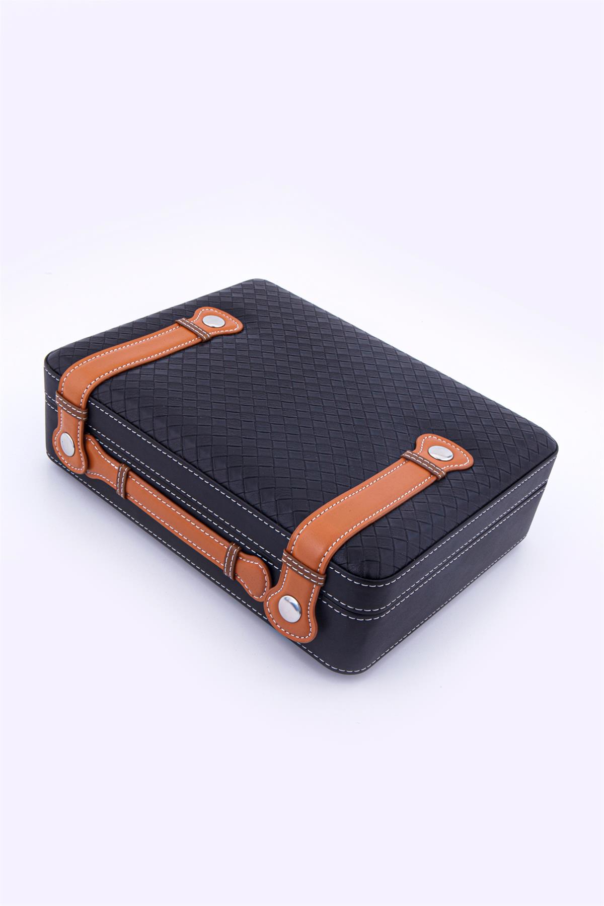 TR5075,PQ Siyah Deri Seyahat Çantası Humidor