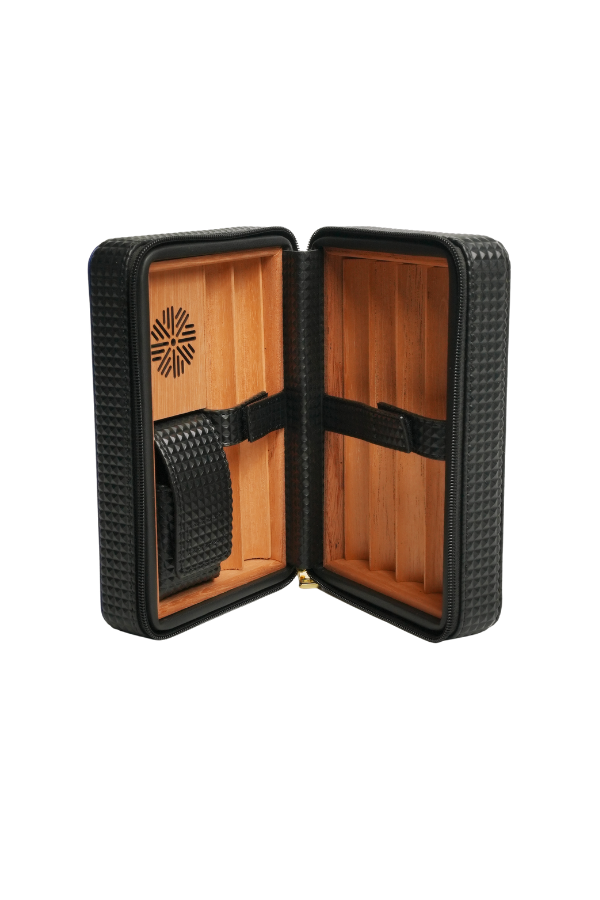TRM5002,PremiumQuality Siyah-Kırmızı Deri Seyahat Humidor Puro Kutusu