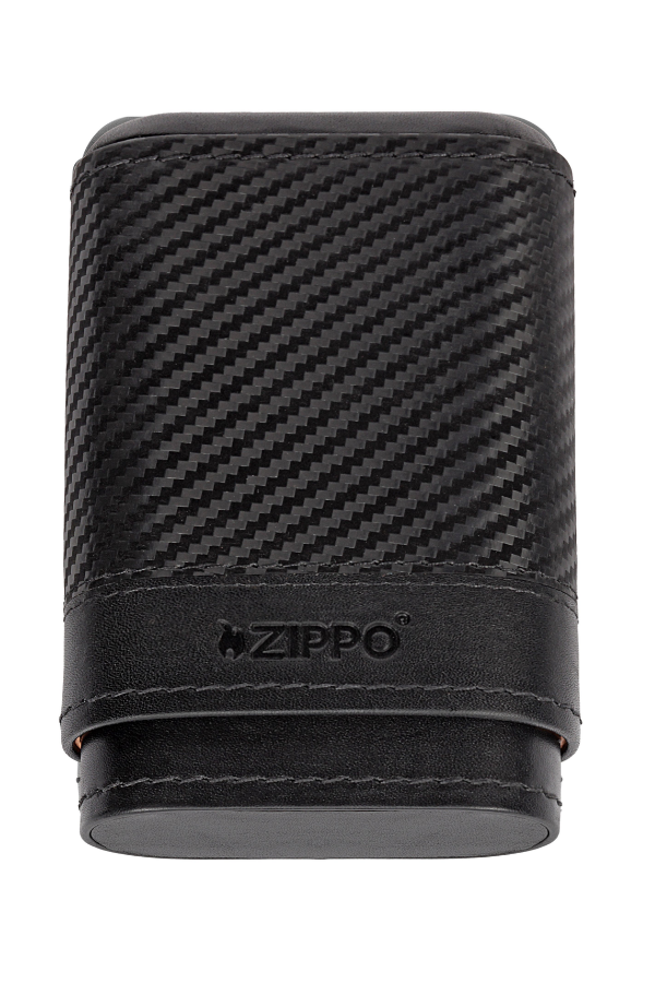TRM4016,Zippo Siyah Karbon Desenli Dahili Kılıflı Deri Puro Taşıma Çantası & Seyahat Humidoru