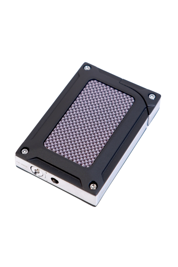 TR9446,Caseti Tek Torch Pürmüz Siyah Karbon Desenli Metal Puro Çakmağı