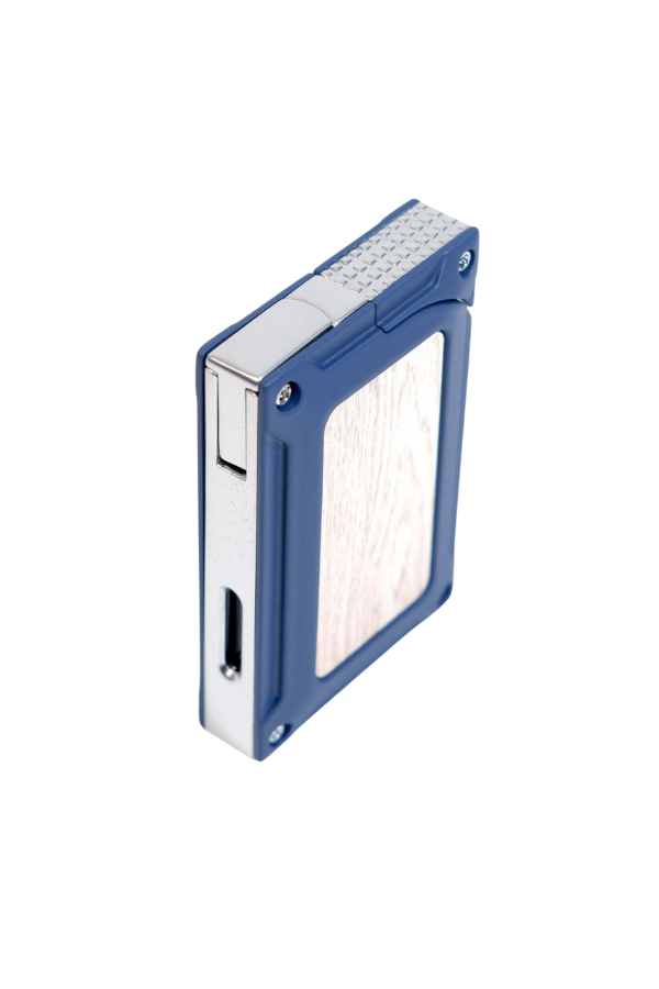 TR9448,Caseti Tek Torch Pürmüz Lacivert Ahşap Desenli Metal Puro Çakmağı