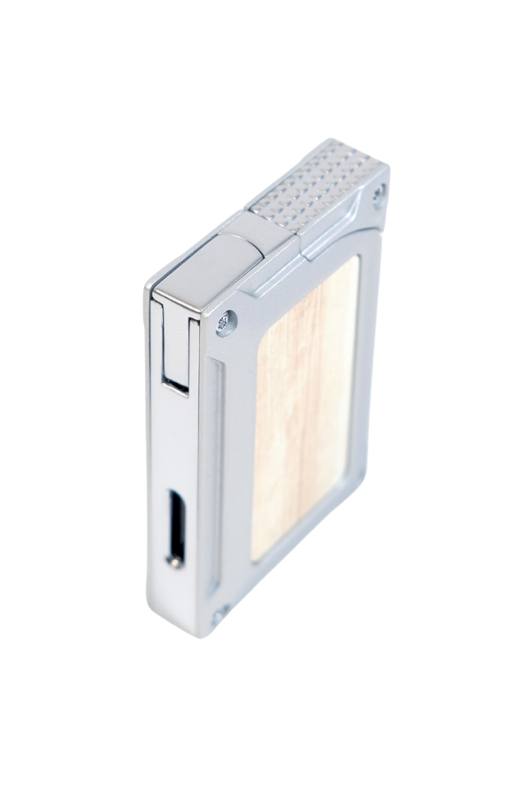 TR9449,Caseti Tek Torch Pürmüz Gümüş Ahşap Desenli Metal Puro Çakmağı