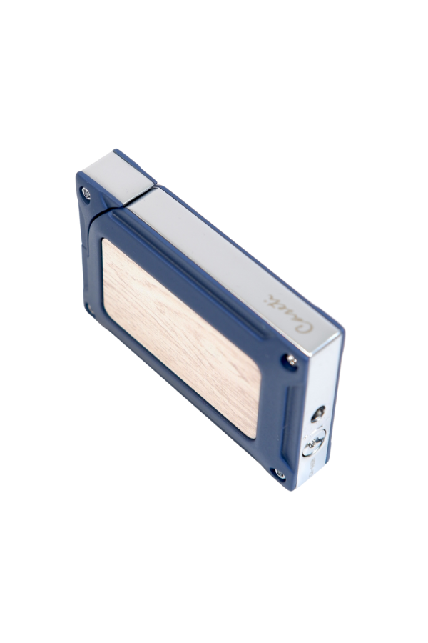 TR9448,Caseti Tek Torch Pürmüz Lacivert Ahşap Desenli Metal Puro Çakmağı