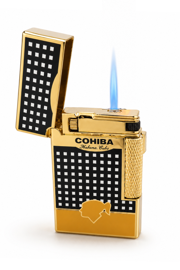 TR9904,Cohiba Soft Flame & Tek Torch Pürmüz Sarı Siyah Nokta desenli Puro Çakmağı