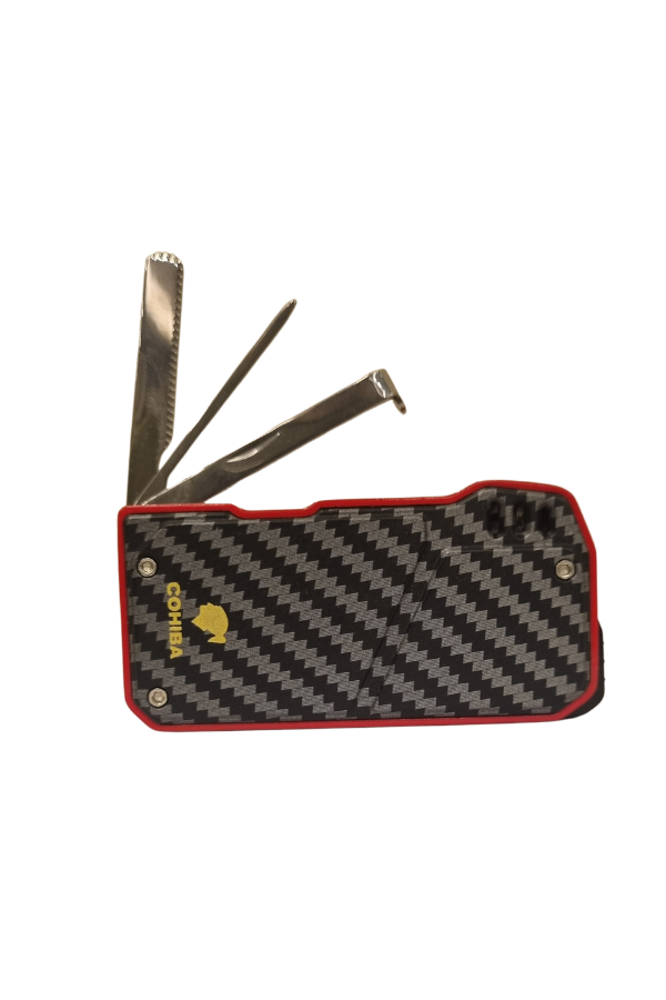 TR7877,Cohiba Soft Flame Karbon Desenli-Kırmızı Metal Pipo Çakmağı