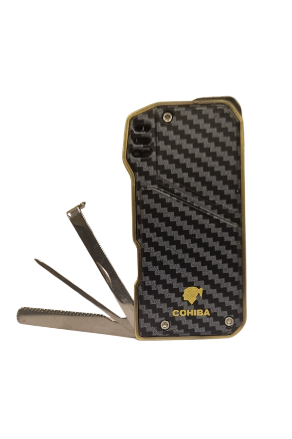 TR7875,Cohiba Soft Flame Karbon Desenli-Bakır Metal Pipo Çakmağı