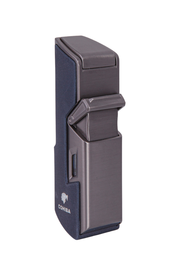 TR7952,Cohiba Tek Torch Pürmüz Lacivert-Gunmetal Dahili Delici & İğne Metal Puro Çakmağı