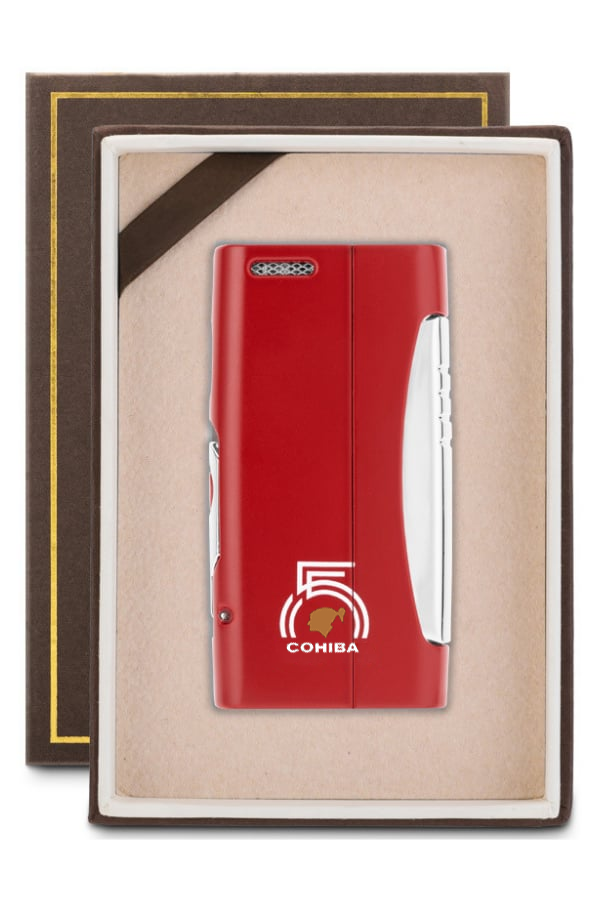 TR7745,Cohiba Tek Torch Pürmüz 55. Yıl Özel Üretim Dahili Delicili Kırmızı-Gümüş Puro Çakmağı