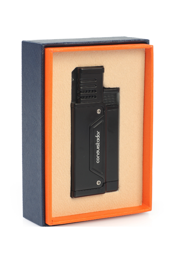CNQ-035,Conquistador Tek Torch Pürmüz Siyah Delicili Metal Puro Çakmağı