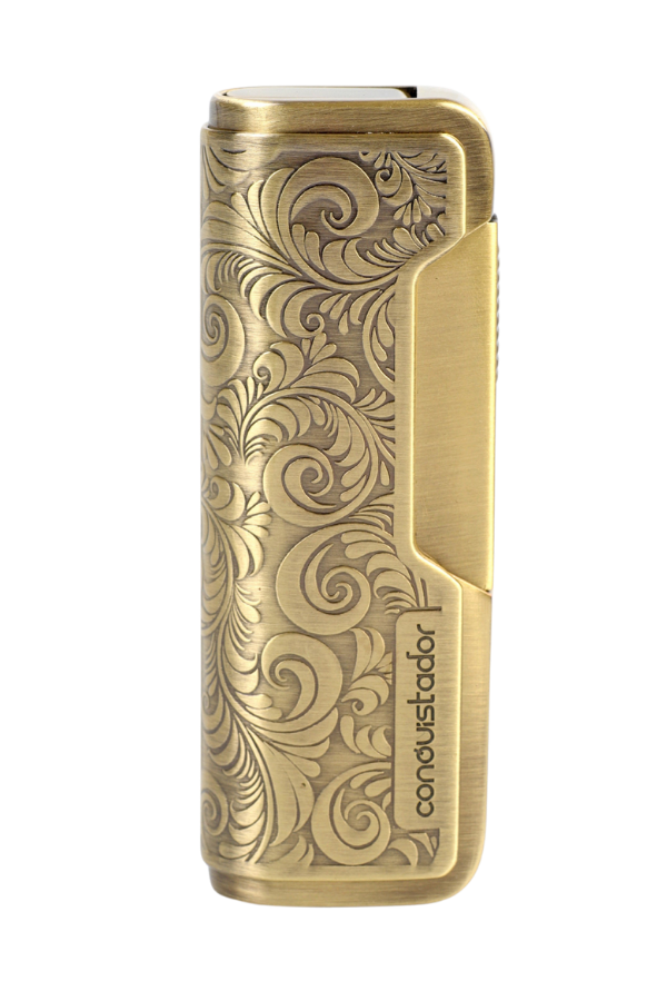 CNQ-031,Conquistador Tek Torch Pürmüz Gold İşlemeli Metal Puro Çakmağı