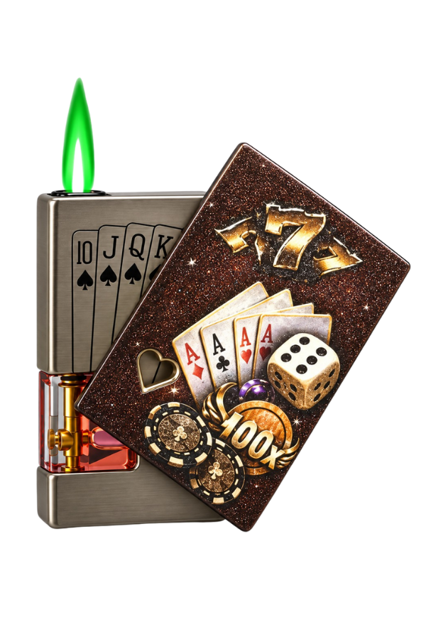 ACK016,Hunter Tek Torch Pürmüz Zar & Poker Design Metal Işıklı Puro Çakmağı