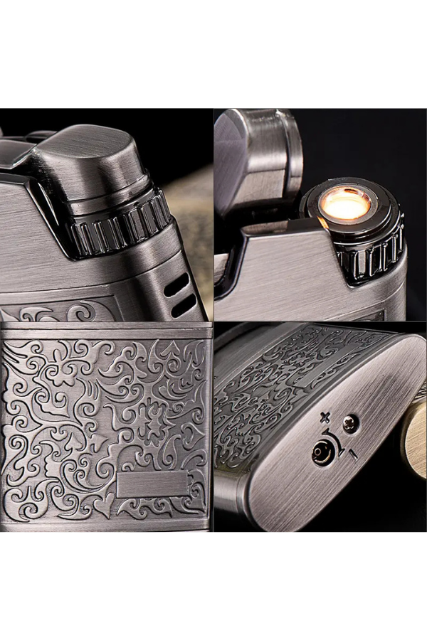 TR8662,Jobon Tek Torch Pürmüz Bronz Metal İşlemeli Puro Çakmağı