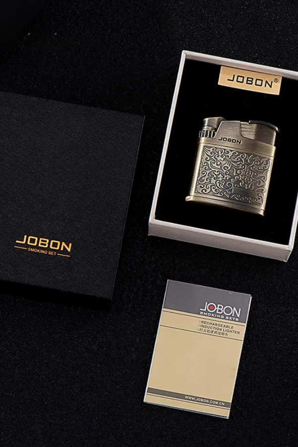 TR8662,Jobon Tek Torch Pürmüz Bronz Metal İşlemeli Puro Çakmağı