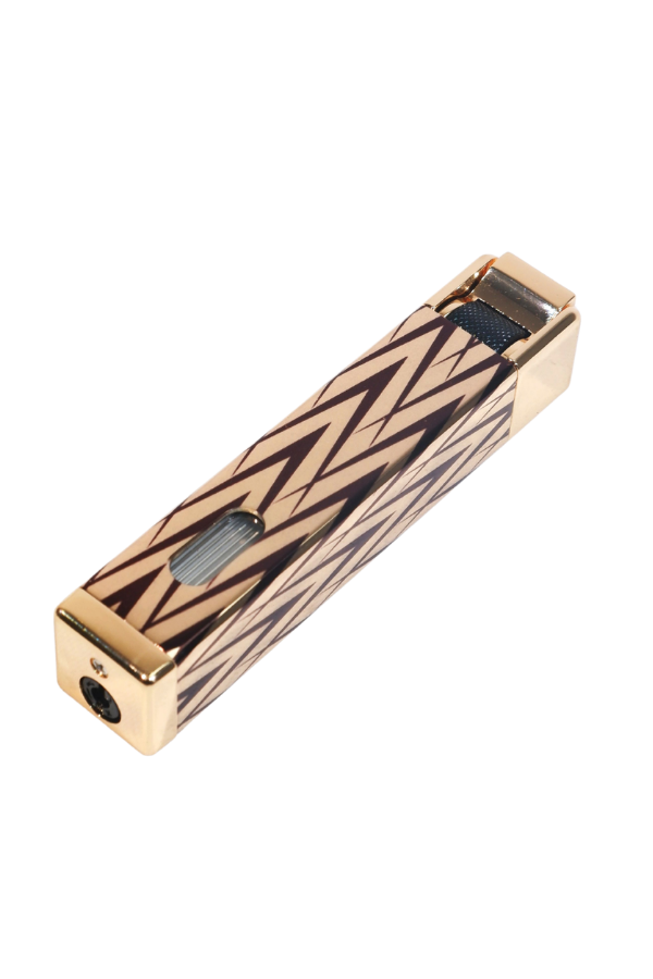 TR9225,Parmida Tek Torch Pürmüz Gold-Siyah Desenli Metal Puro Çakmağı
