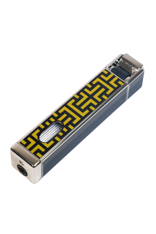 TR9224,Parmida Tek Torch Pürmüz Siyah-Sarı Desenli Metal Puro Çakmağı